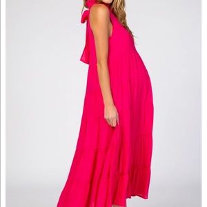 Fuchsia Tiered Ruffle Maternity Maxi Dress
